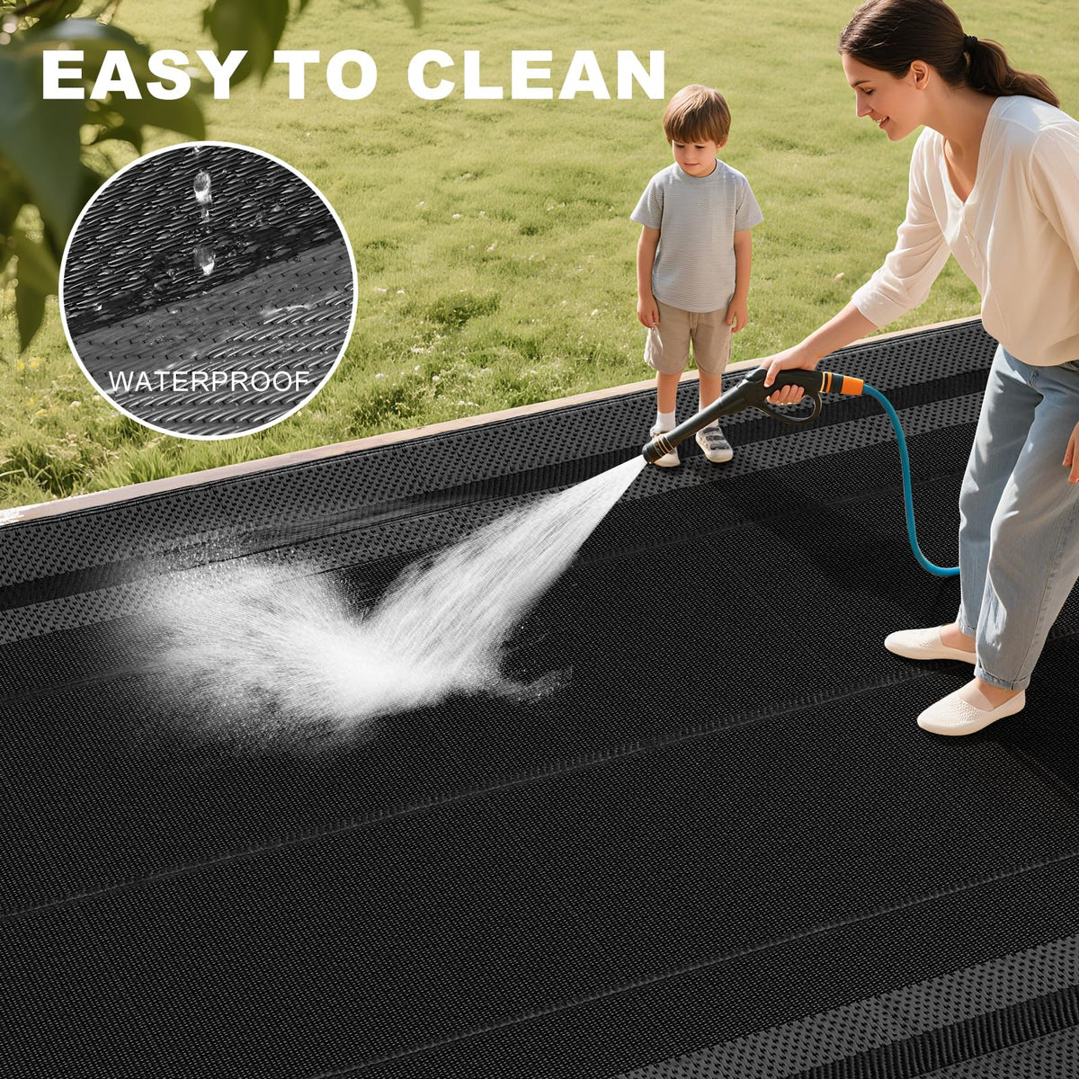 RURALITY easy-clean rug cleans quickly with a wipe or spot clean.