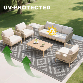 RURALITY moisture resistant deck rug tolerating moisture on a wooden deck