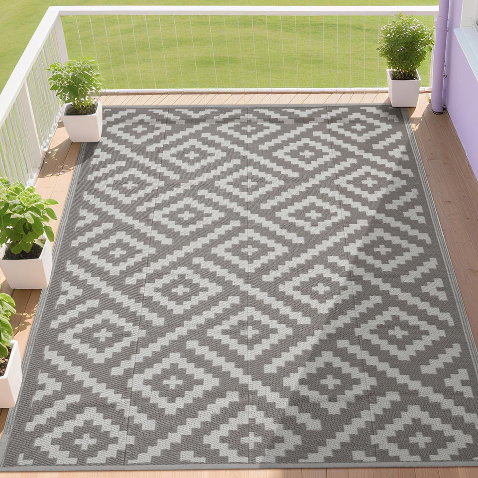 RURALITY outdoor rug 8x10 in coffee beige, waterproof and UV-resistant for patios.