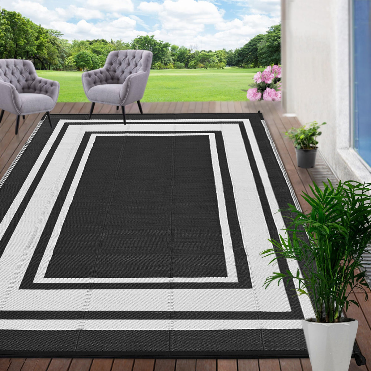 RURALITY outdoor rug 8x10 waterproof on patio for durable outdoor comfort