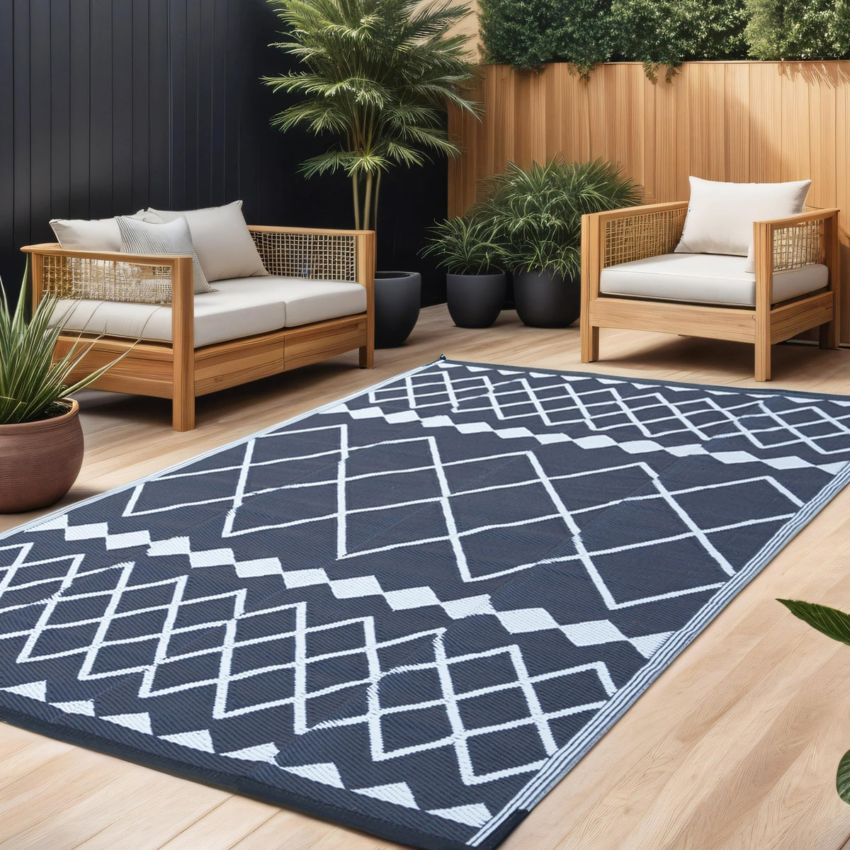 RURALITY outdoor rug 9x12 on patio with waterproof surface for decks.