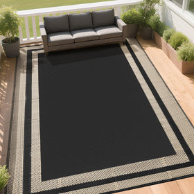 RURALITY rug features fixed corner rings to prevent movement on decks