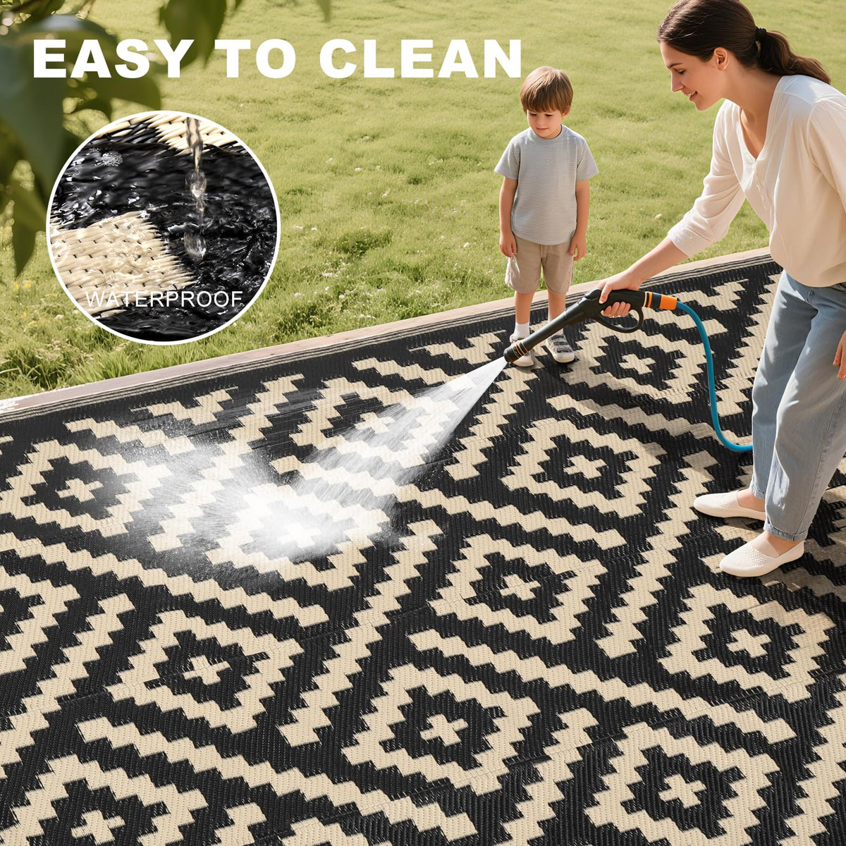 RURALITY plastic straw weave offers easy maintenance and quick drying.