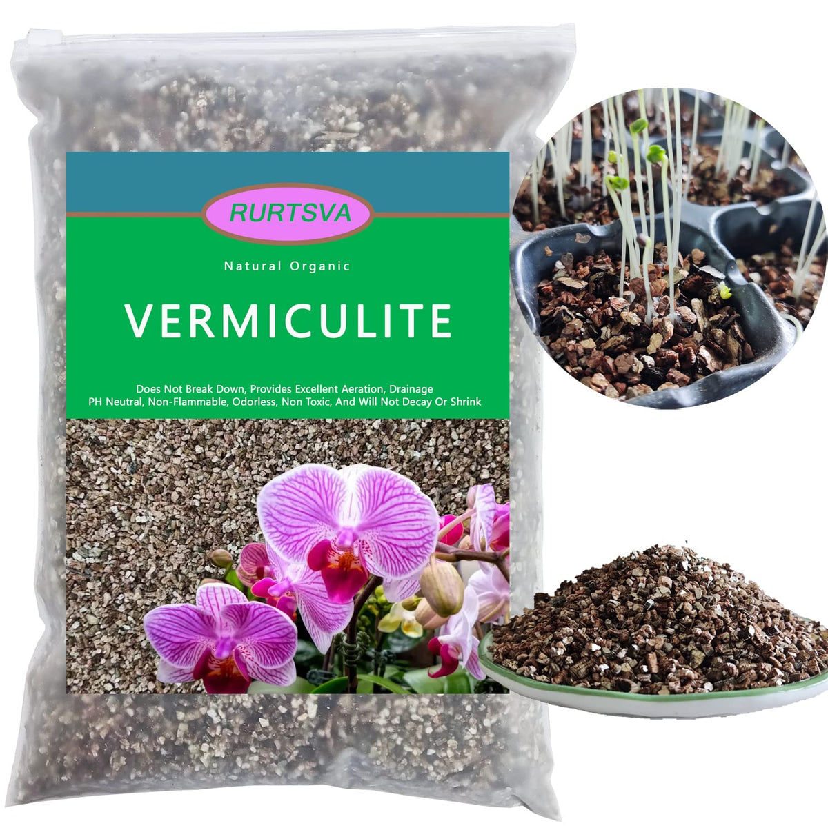 Rurtsva natural coarse vermiculite 10QT for potted plants improves moisture and aeration