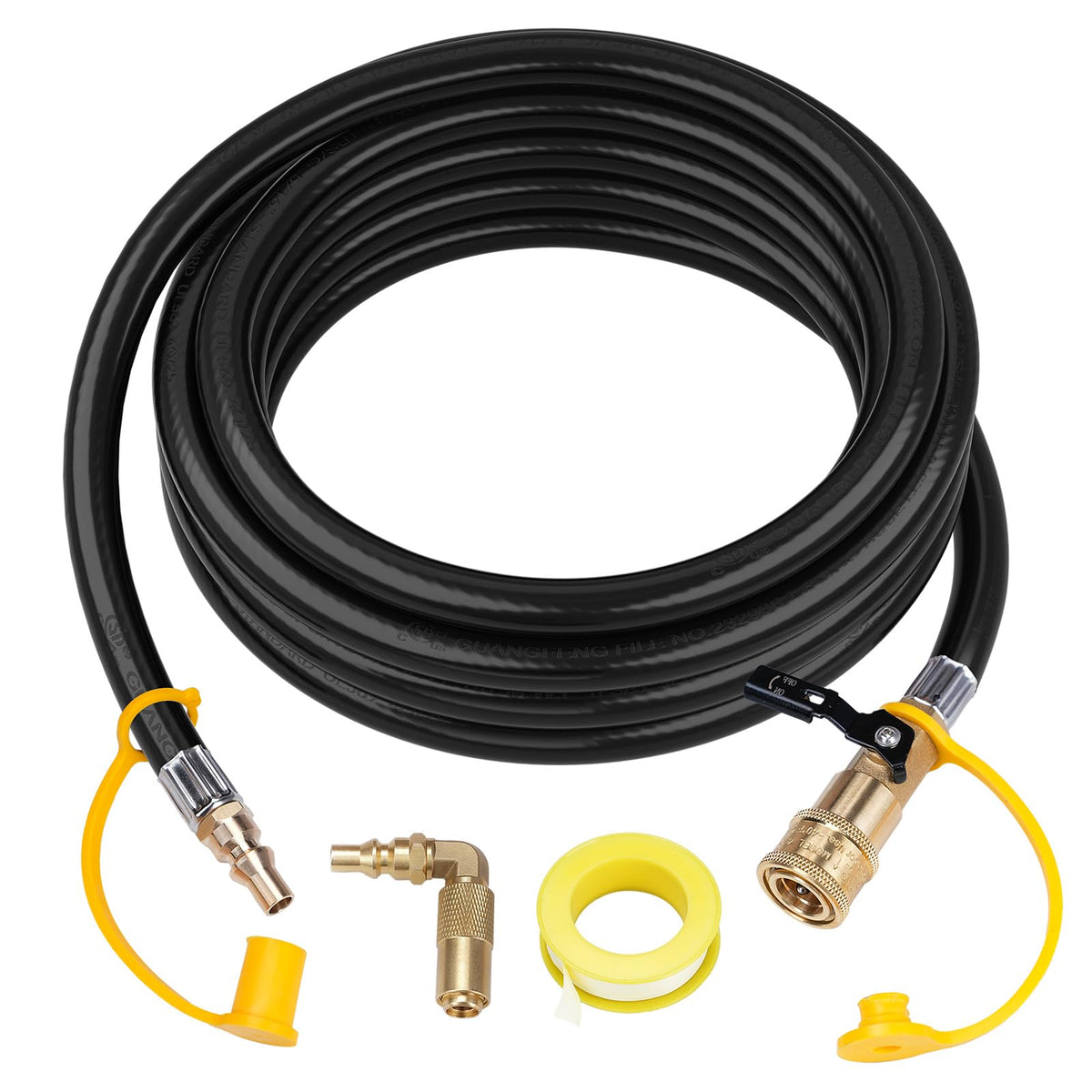 Rushare 12ft propane hose with elbow connection for flexible outdoor grilling setups.