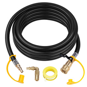 Rushare 12ft propane hose with elbow connection for flexible outdoor grilling setups.