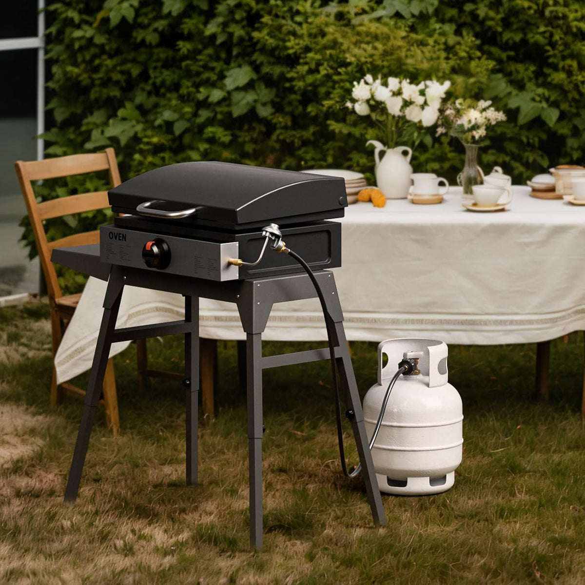 Rushare 1lb-to-20lb tank adapter enables camping grills to run on larger tanks.
