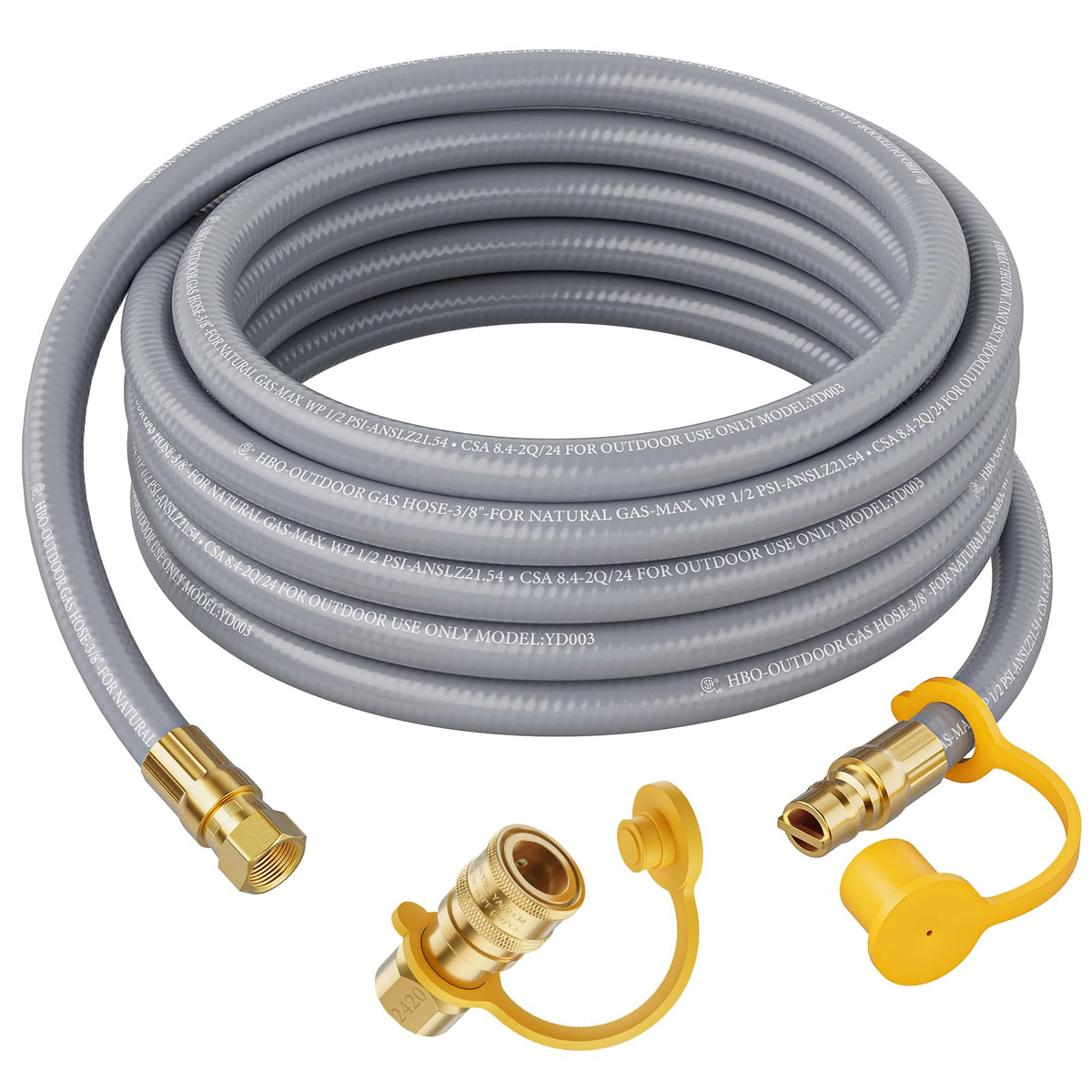 Rushare 24ft natural gas hose with quick connect set up for versatile outdoor grilling uses