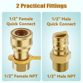 Rushare brass quick-connect with dust cap protects connections from debris.