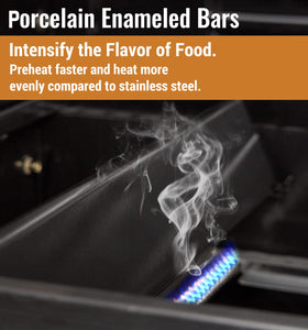 Rushare flavorizer bars promote quick heat-up and efficient cooking on the grill.
