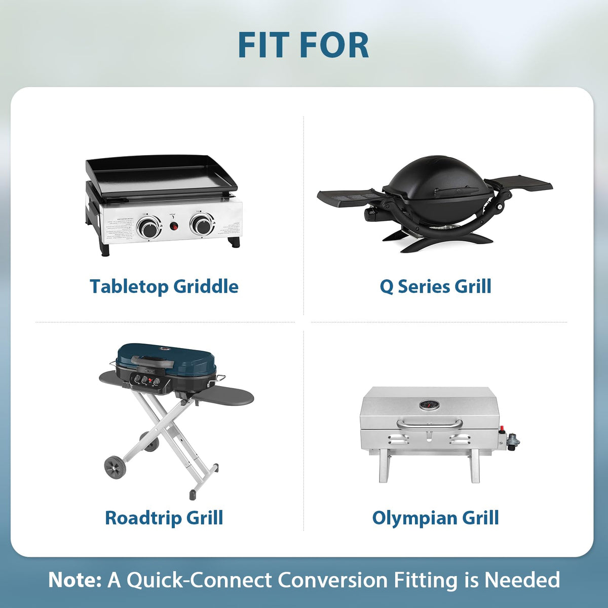 Rushare extended hose provides space between grill and RV exterior.