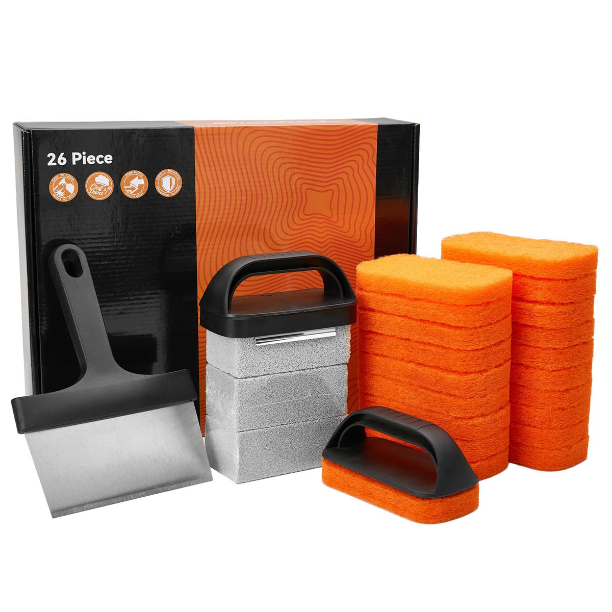 Rushare Griddle Scraper stainless steel for fast grease removal on hot or cold griddle.