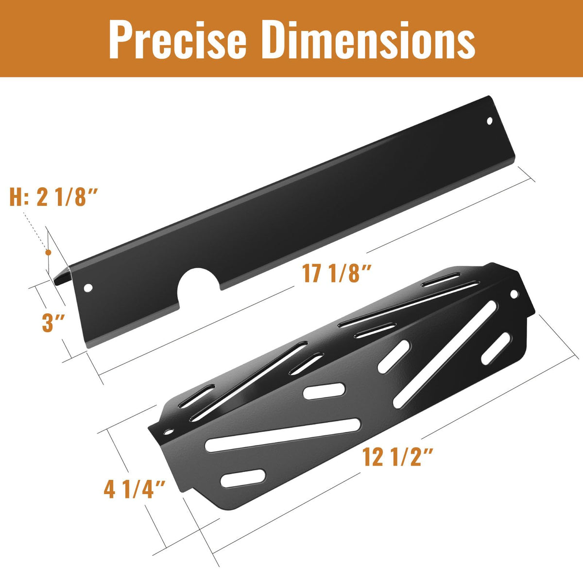 Rushare porcelain-enameled heat deflectors improve heat distribution for even grilling.
