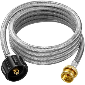 Rushare braided propane hose 12ft in use, enabling flexible grilling setups.