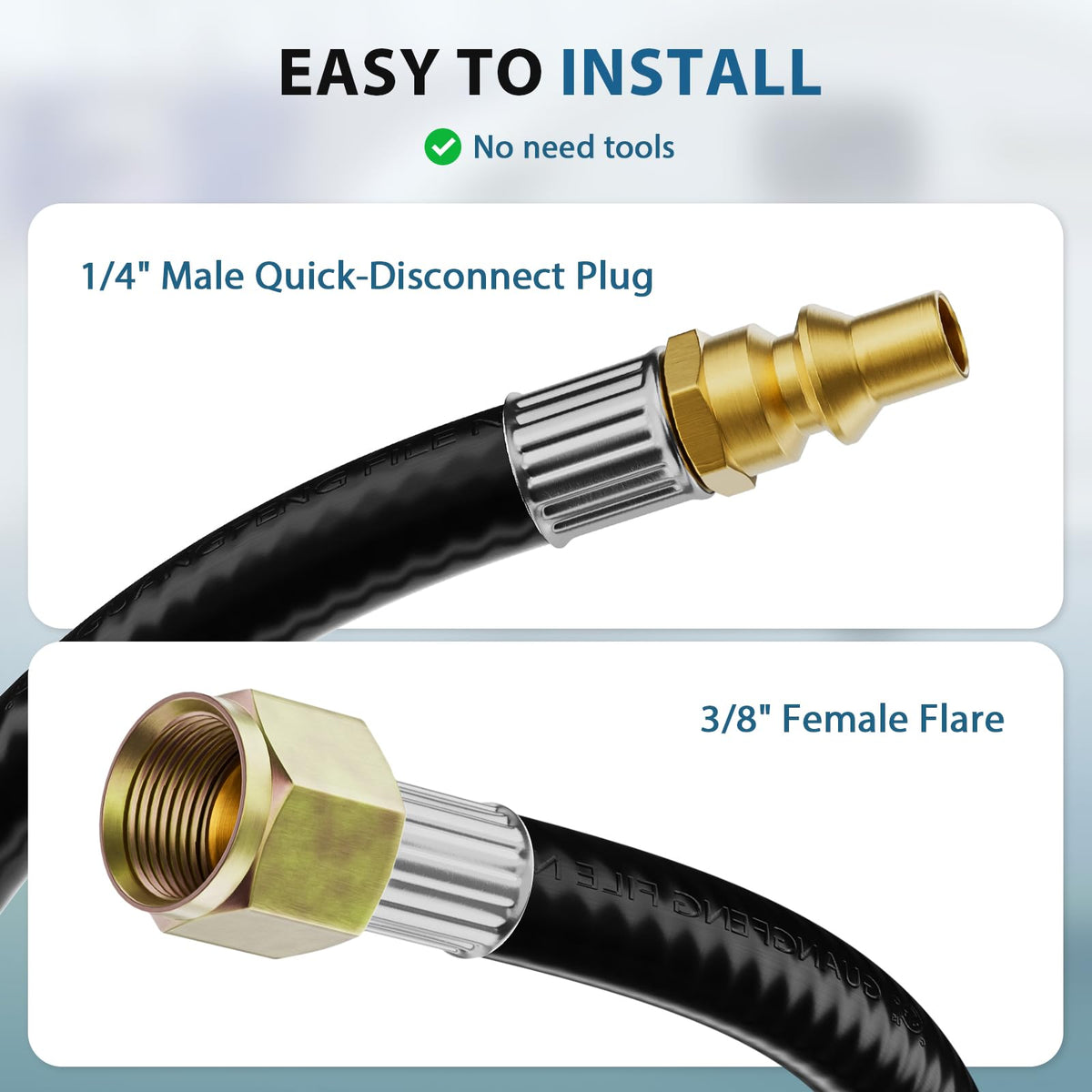 Rushare RV-to-grill propane hose connected for outdoor cooking.