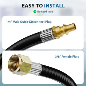 Rushare RV-to-grill propane hose connected for outdoor cooking.