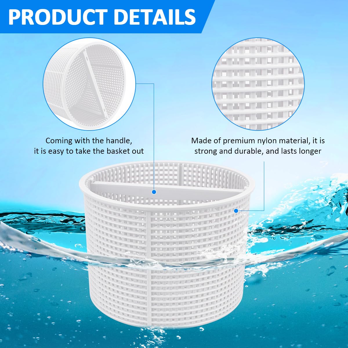Rushinghorse durable nylon pool skimmer basket withstands water flow