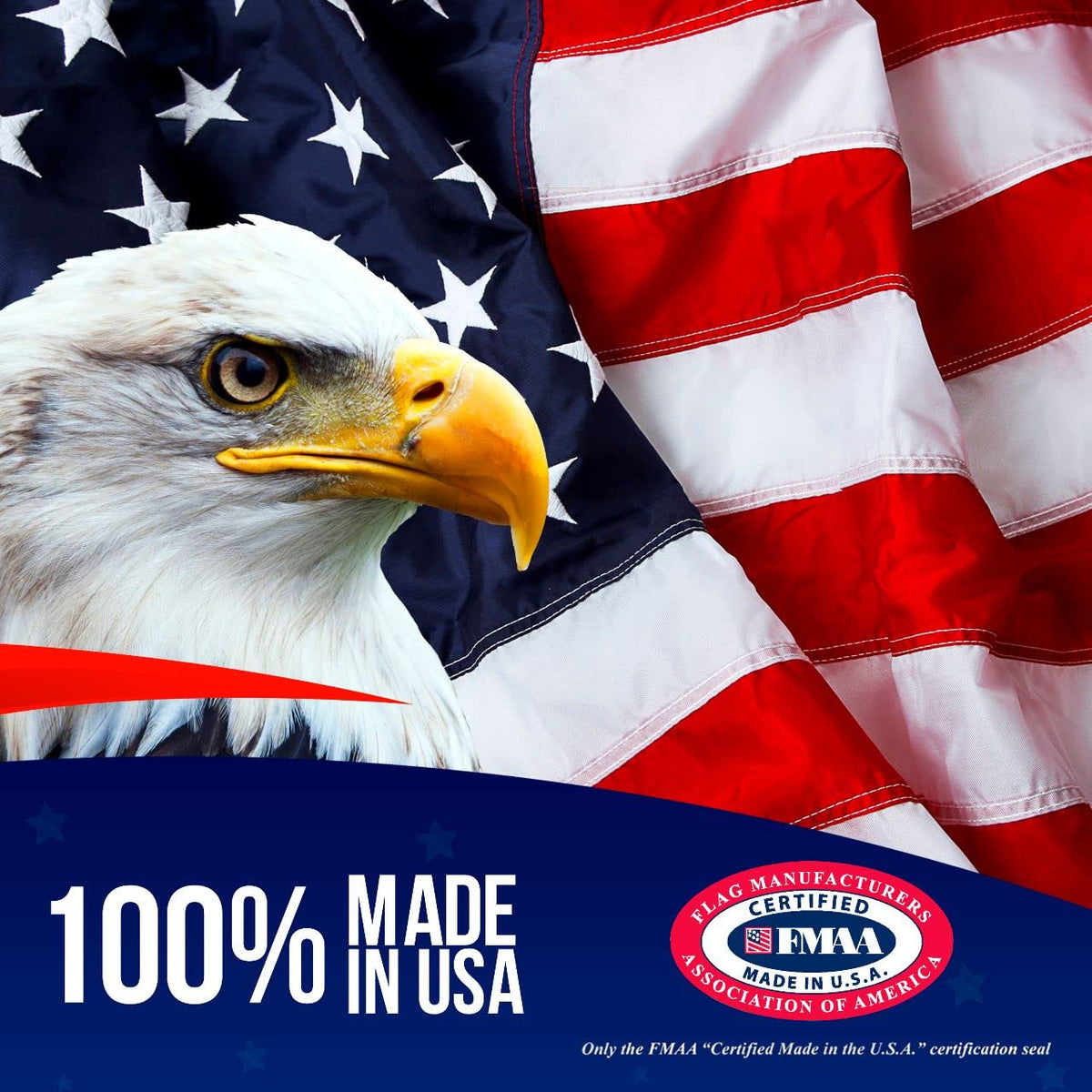 Rushmore Rose USA 3x5 flag showing sewn stripes for crisp patriotism