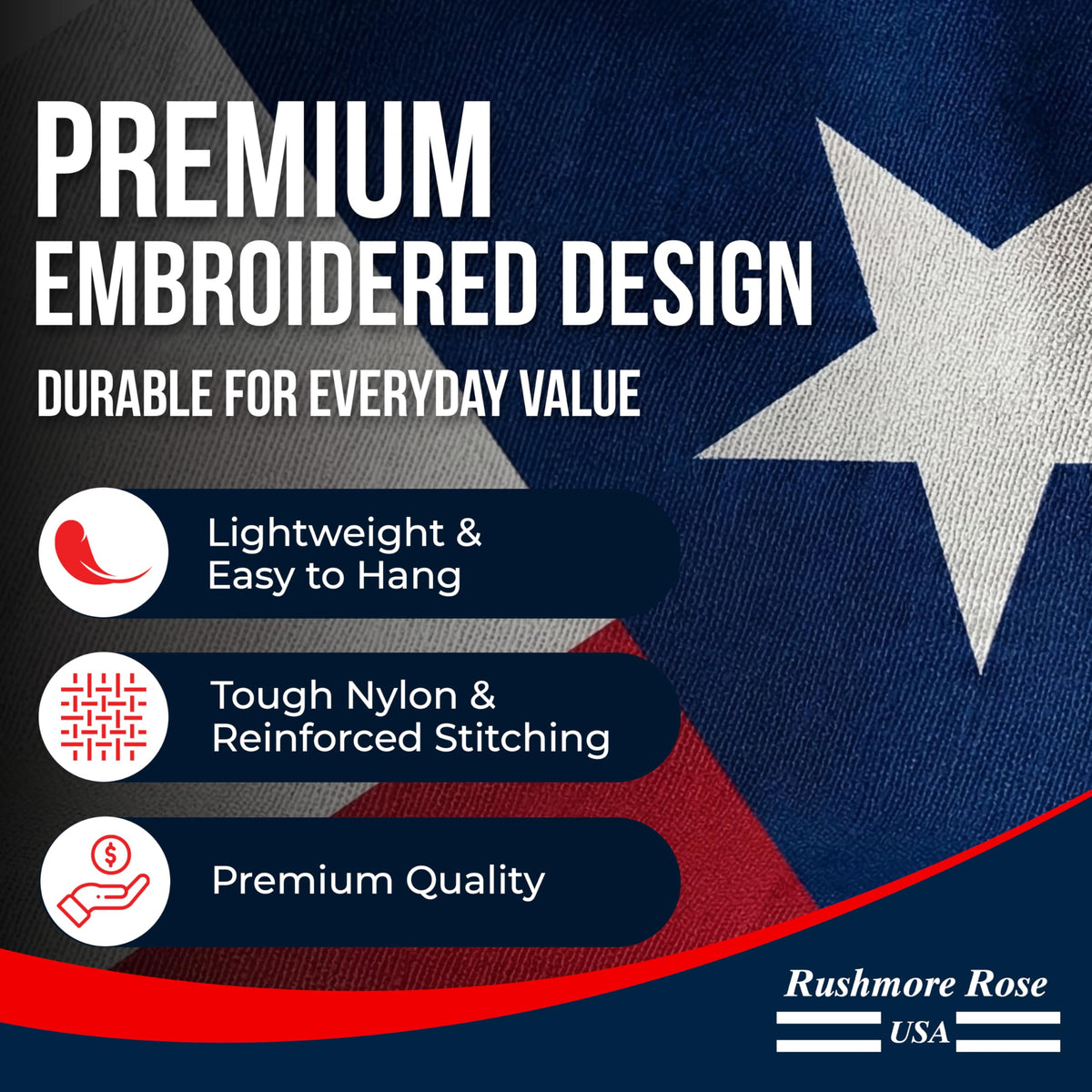 Rushmore Rose vivid color flag - bright, vivid red and blue for attention.