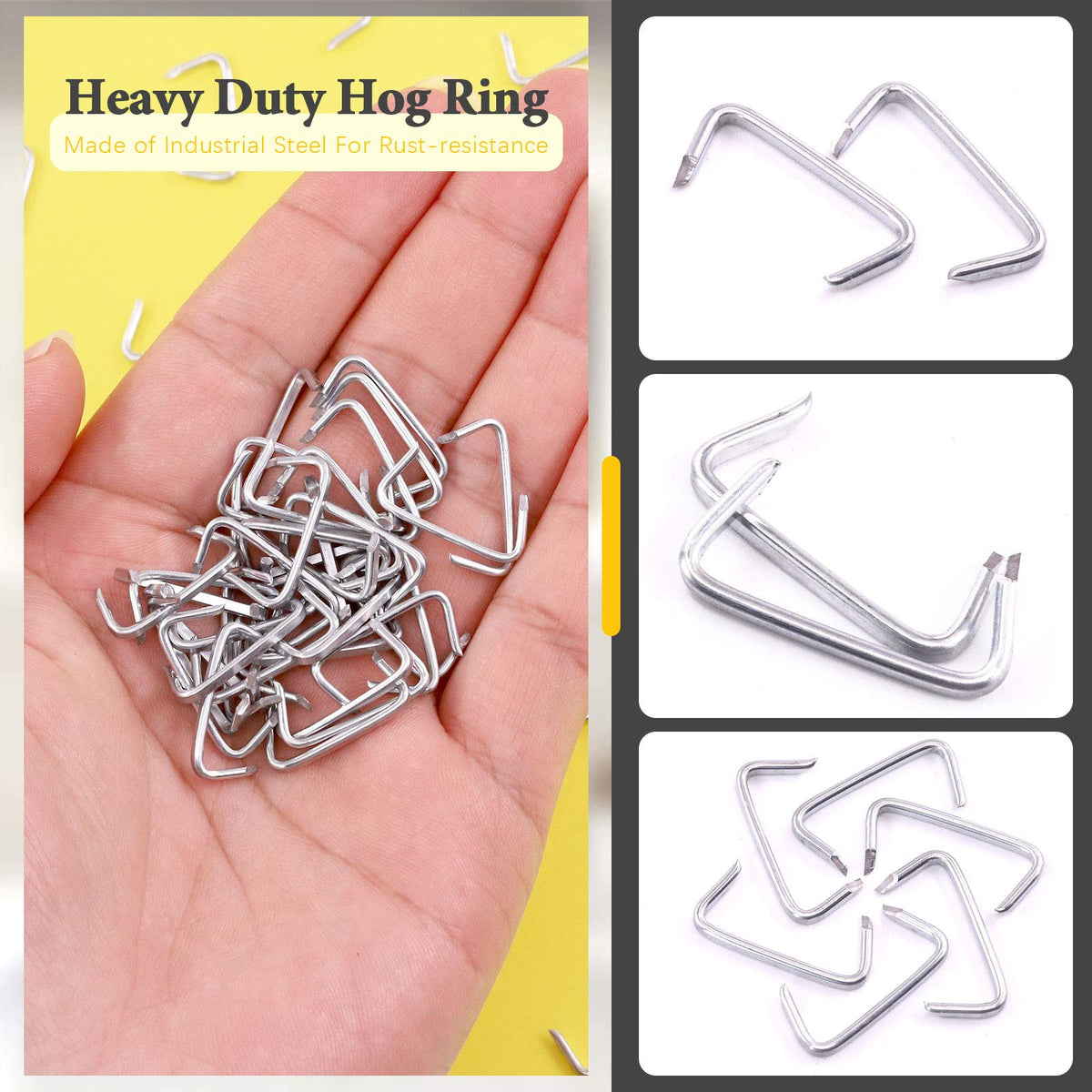 Rustark fencing hog rings suitable for chain-link fencing and railings.