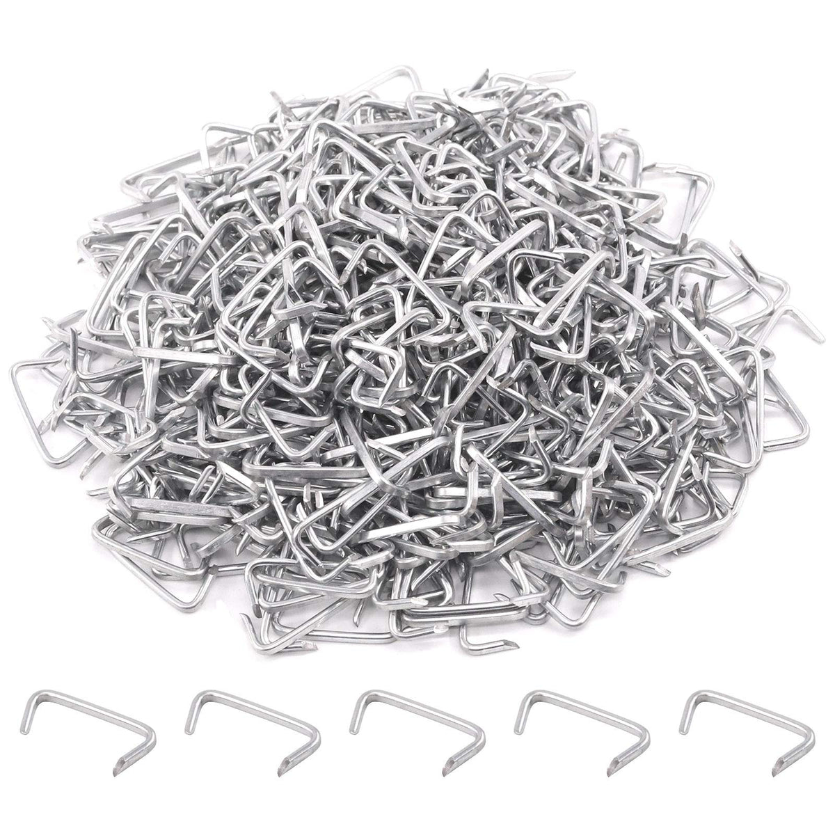Rustark hog rings 3-4in D-style crimps secure upholstery edges.