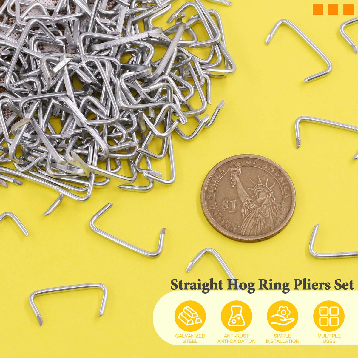 Rustark upholstery hog rings ideal for securing fabric on furniture.