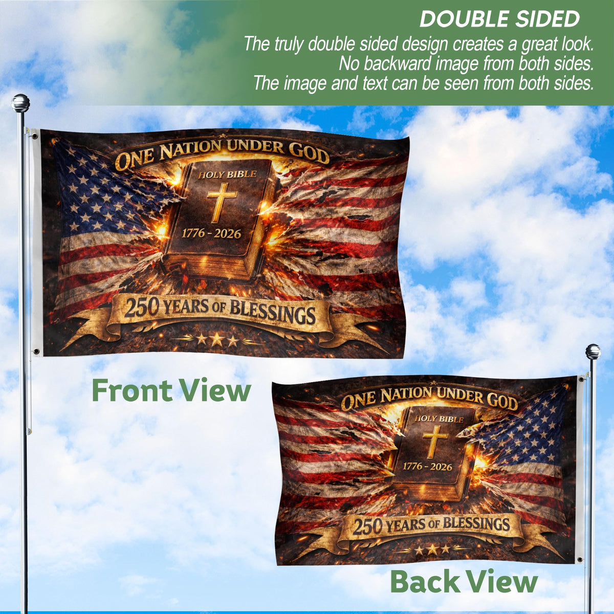 RustField Co 250-year anniversary banner honoring freedom with patriotic symbolism