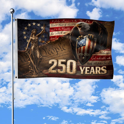 RustField Co. 250th Anniversary banner, front and back print for bold outdoor display and celebration.