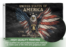 RustField Co. 250th anniversary flag with eagle for outdoor celebrations.