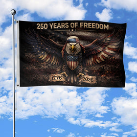 RustField Co. 250th USA flag two-sided design for outdoor display.