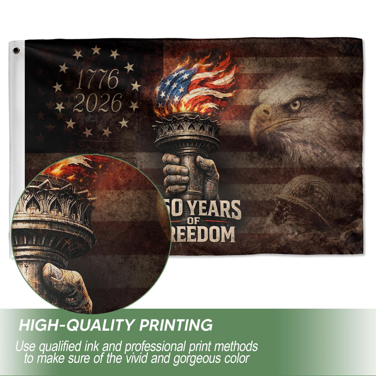 RustField Co. flag with bright graphics on both sides for visibility from any angle.