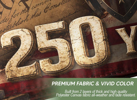 RustField Co. commemorative flag featuring heritage-themed artwork for indoor or outdoor use.
