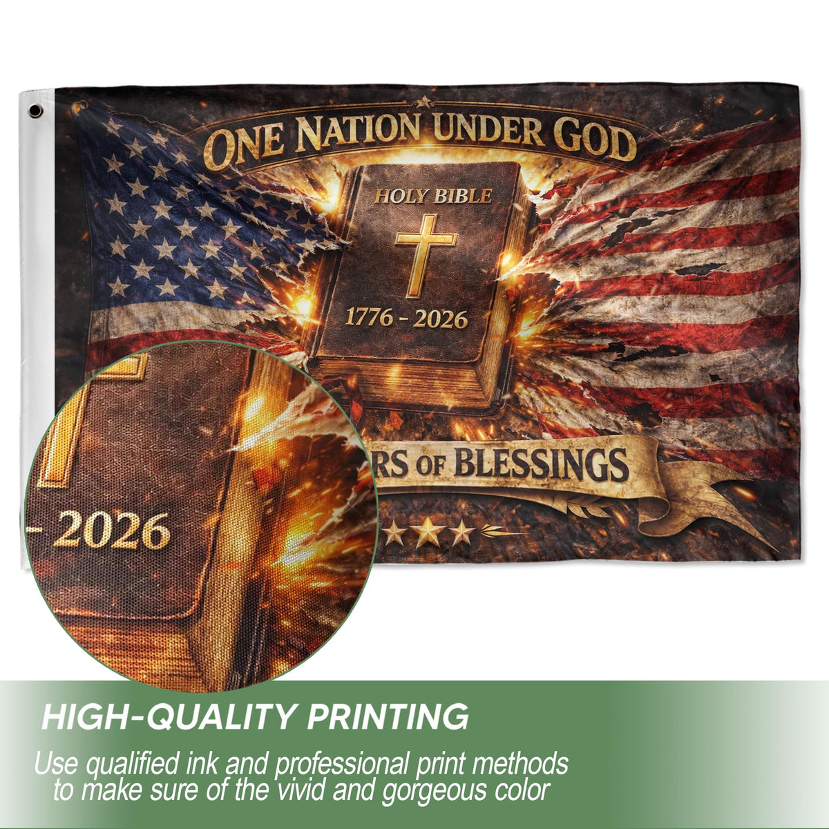 RustField Co one nation under God cross design flag with dual-sided visibility