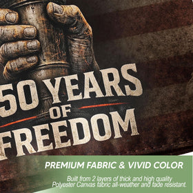 RustField Co. polyester flag close-up shows durable material suitable for year-round use.