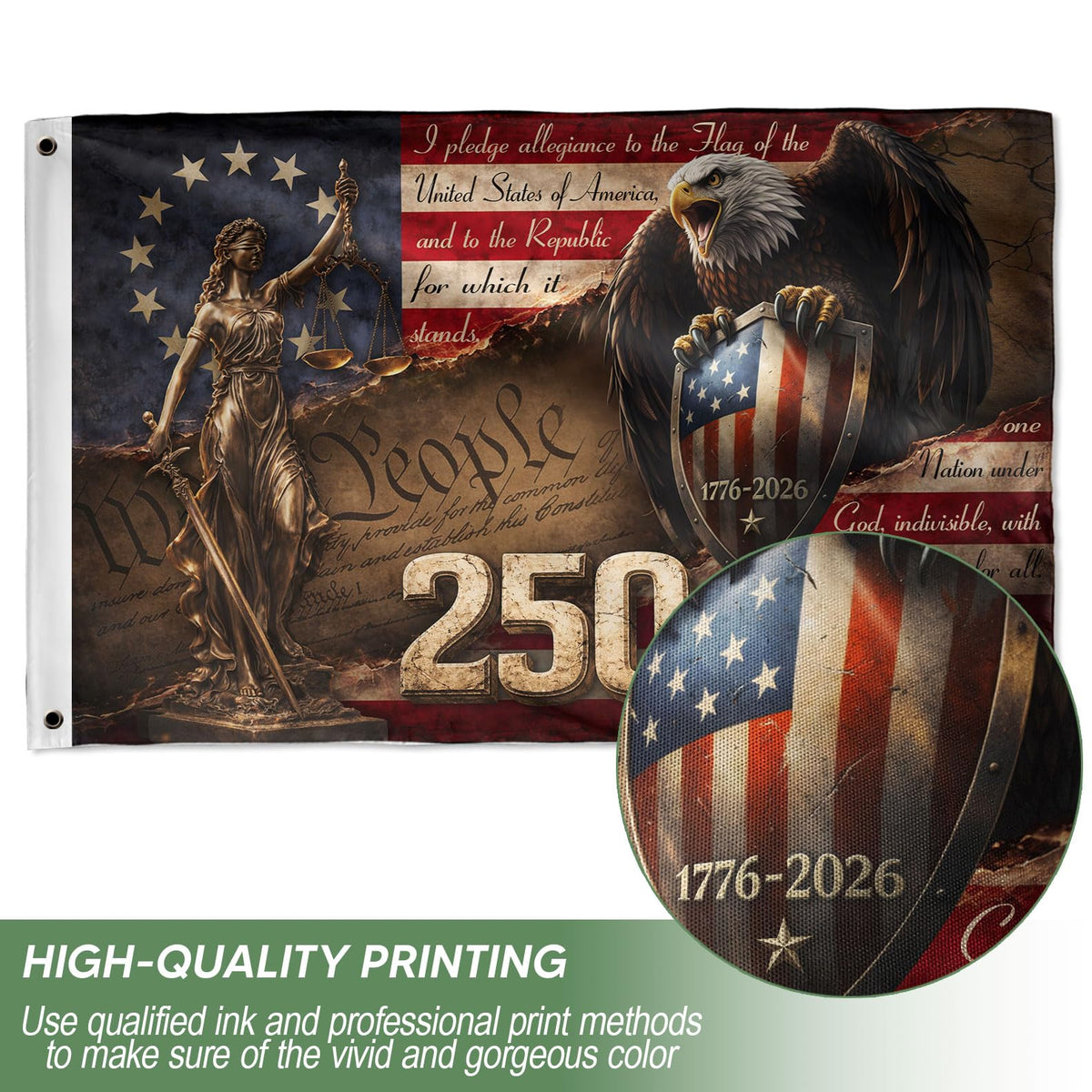 RustField Co. USA flag 3x5 with brass grommets, two-sided print for durable porch or yard display.