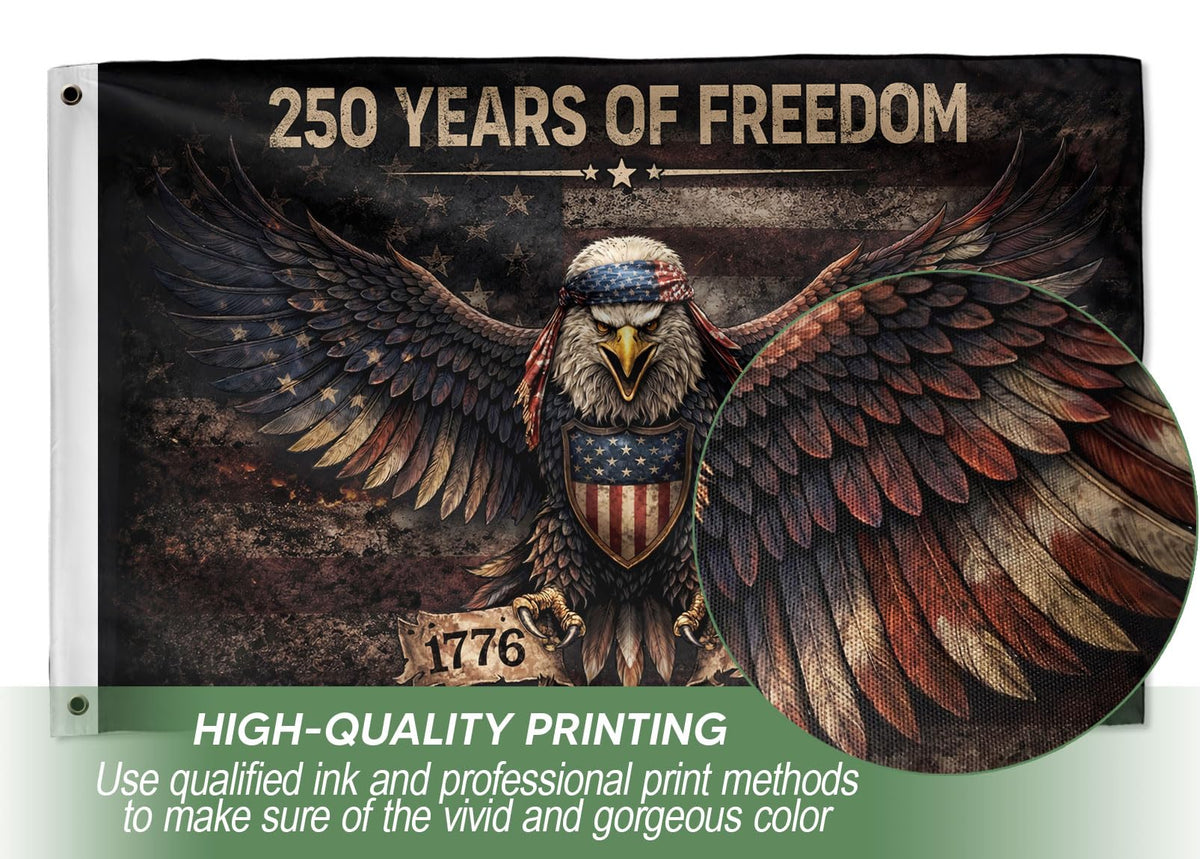 RustField Co. USA flag eagle crest graphic for patriotic decor.
