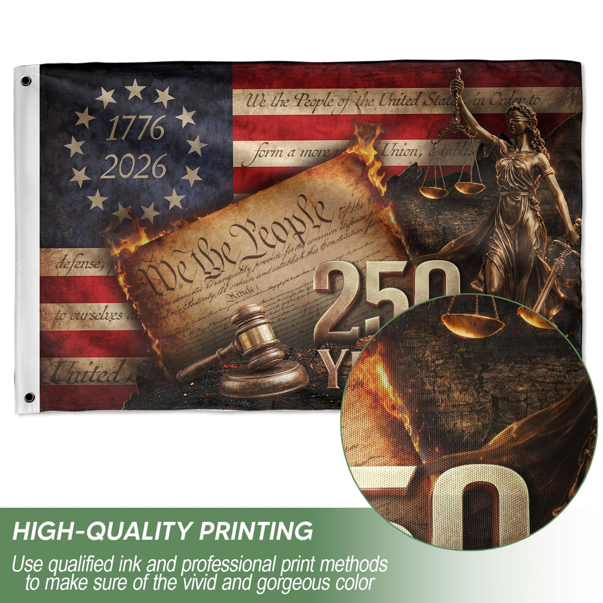 RustField Co. USA flag featuring We The People design for home decor.