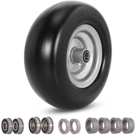 RUTU 11x4.00-5 flat-free tire side view showing puncture-free mowing benefits