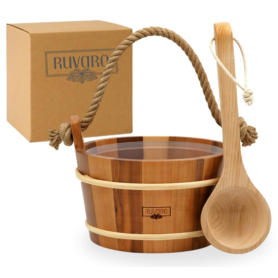 RUVARO cedar sauna bucket with natural aroma and durable cedar for long-lasting use.