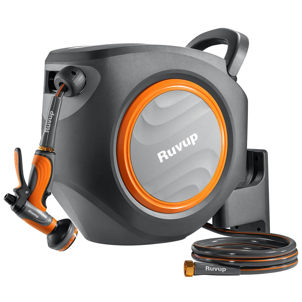 Ruvup retractable hose reel wall mount front view for tidy watering setup