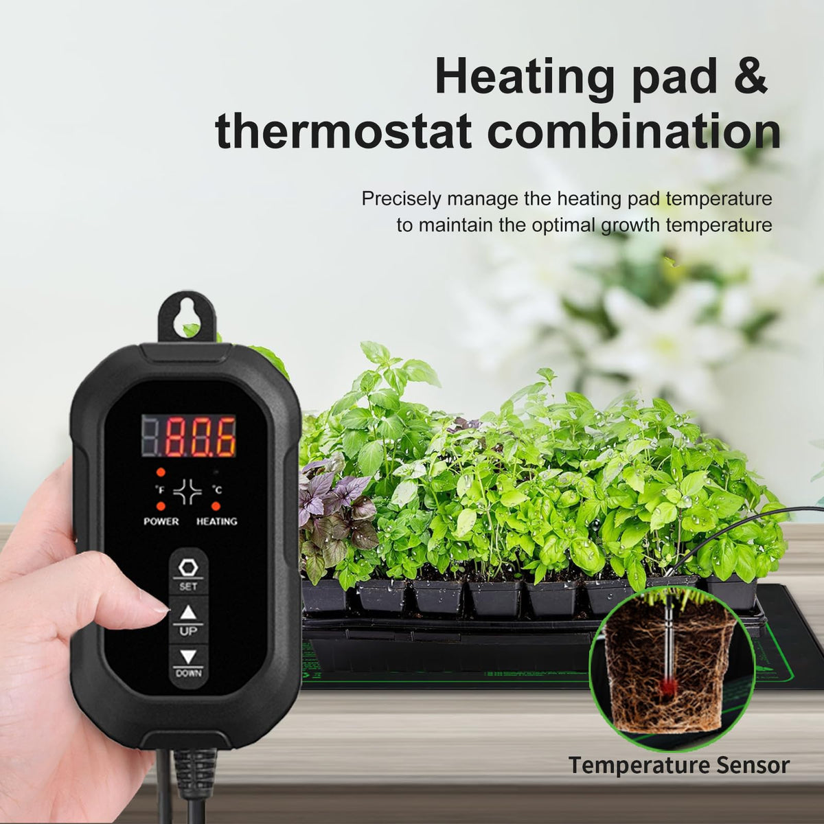 Close-up of temperature probe guiding automatic heat adjustments