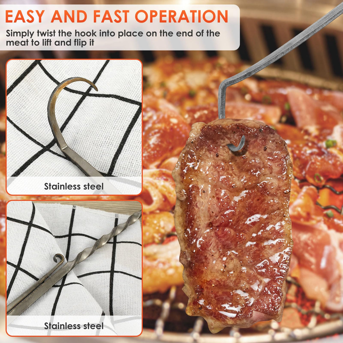 RVEFOT heat-resistant meat turner ready for searing