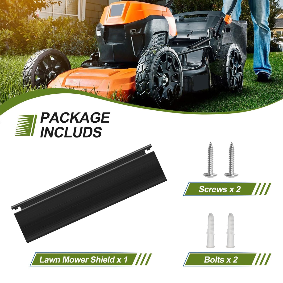 Rvanv 731-07203 mower flap side view; sturdy shield reduces debris.