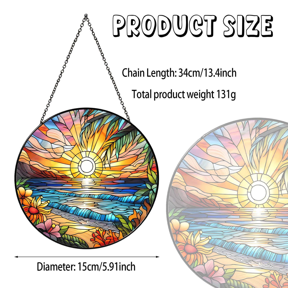 RVEAFA Beach Sunset stained glass suncatcher brightens kitchen windows with seaside glow.