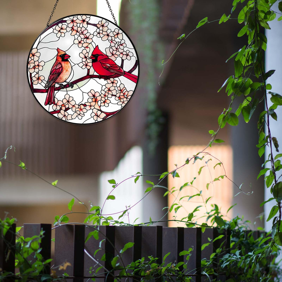 RVEAFA Cardinal Sun Catcher glass detail closeup highlights craftsmanship
