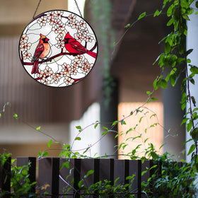 RVEAFA Cardinal Sun Catcher glass detail closeup highlights craftsmanship