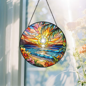 RVEAFA stained glass window hanging showcases hand-painted craft and colorful shadows.