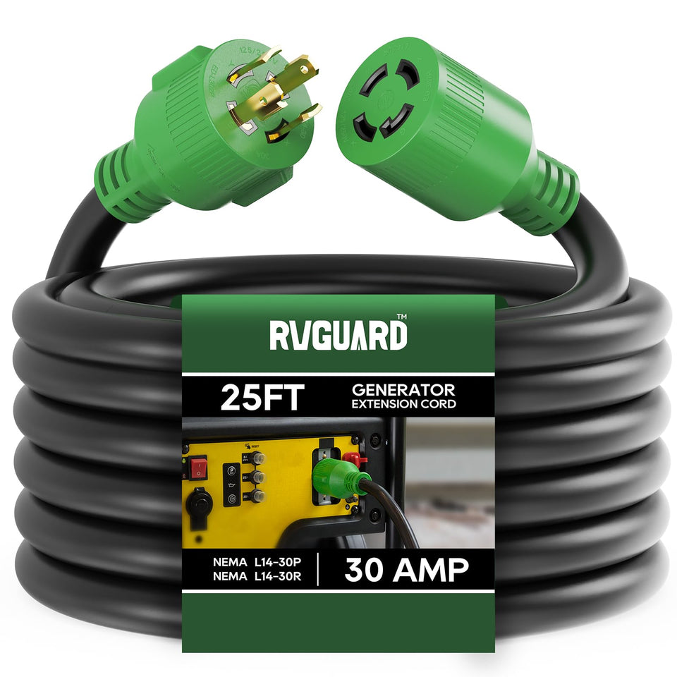 RVGUARD 4-prong 30A 25ft cord ready for generator power transfer
