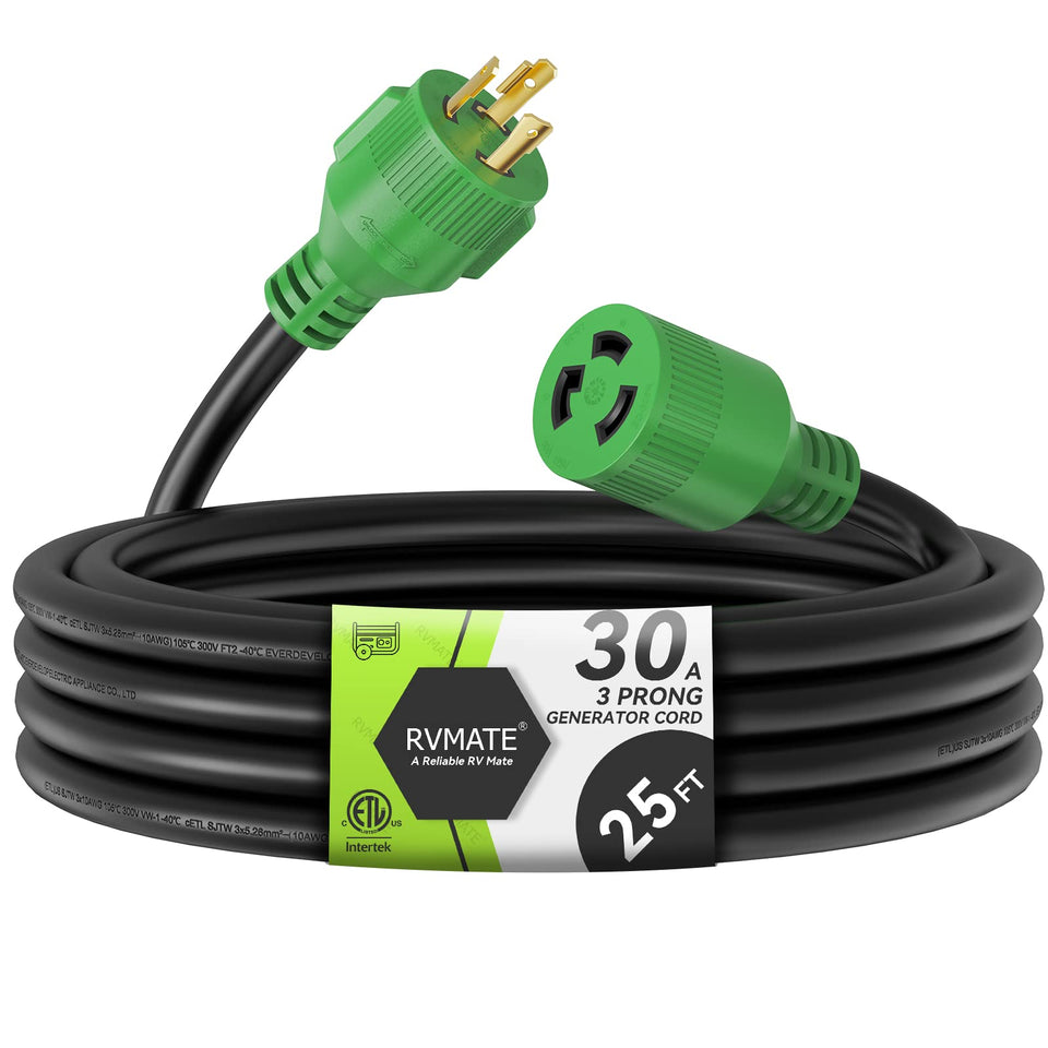 RVMATE 25ft L5-30P to L5-30R cord in outdoor generator setup