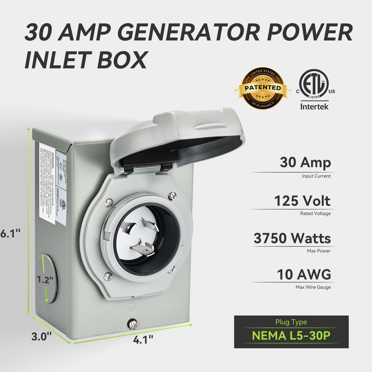 RVMATE NEMA L5-30P inlet with 125V rating for safe generator connections